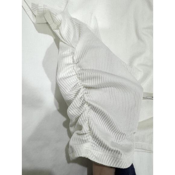 Hollister White Ribbed Ruched Sides Crewneck Cropped Baby Tee- Size Large - Picture 4 of 7